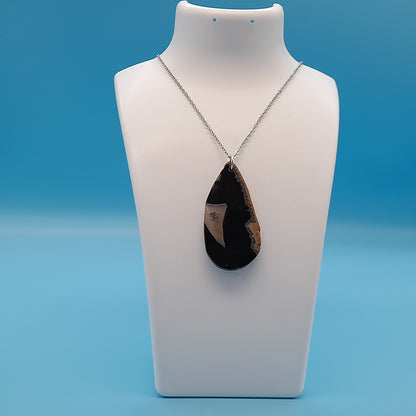 DIVERS COLLIERS EN PIERRE D' AGATE GRISE & NOIRE - BIJOUX ARTISANAUX, UNIQUES & ORIGINAUX