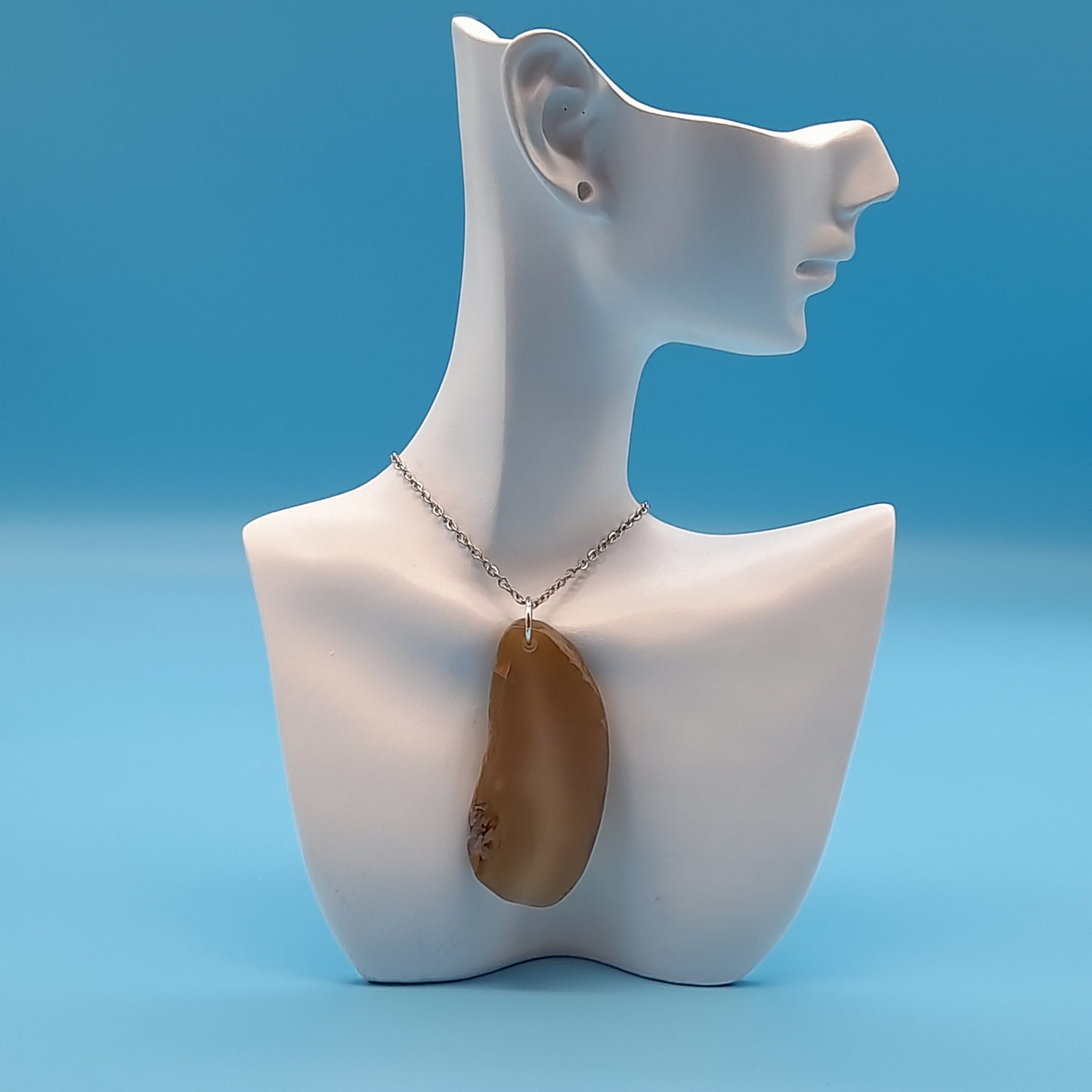 DIVERS COLLIERS EN PIERRE D' AGATE BEIGE, MARRON CHOCOLAT - BIJOUX ARTISANAUX, UNIQUES & ORIGINAUX