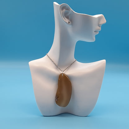 DIVERS COLLIERS EN PIERRE D' AGATE BEIGE, MARRON CHOCOLAT - BIJOUX ARTISANAUX, UNIQUES & ORIGINAUX