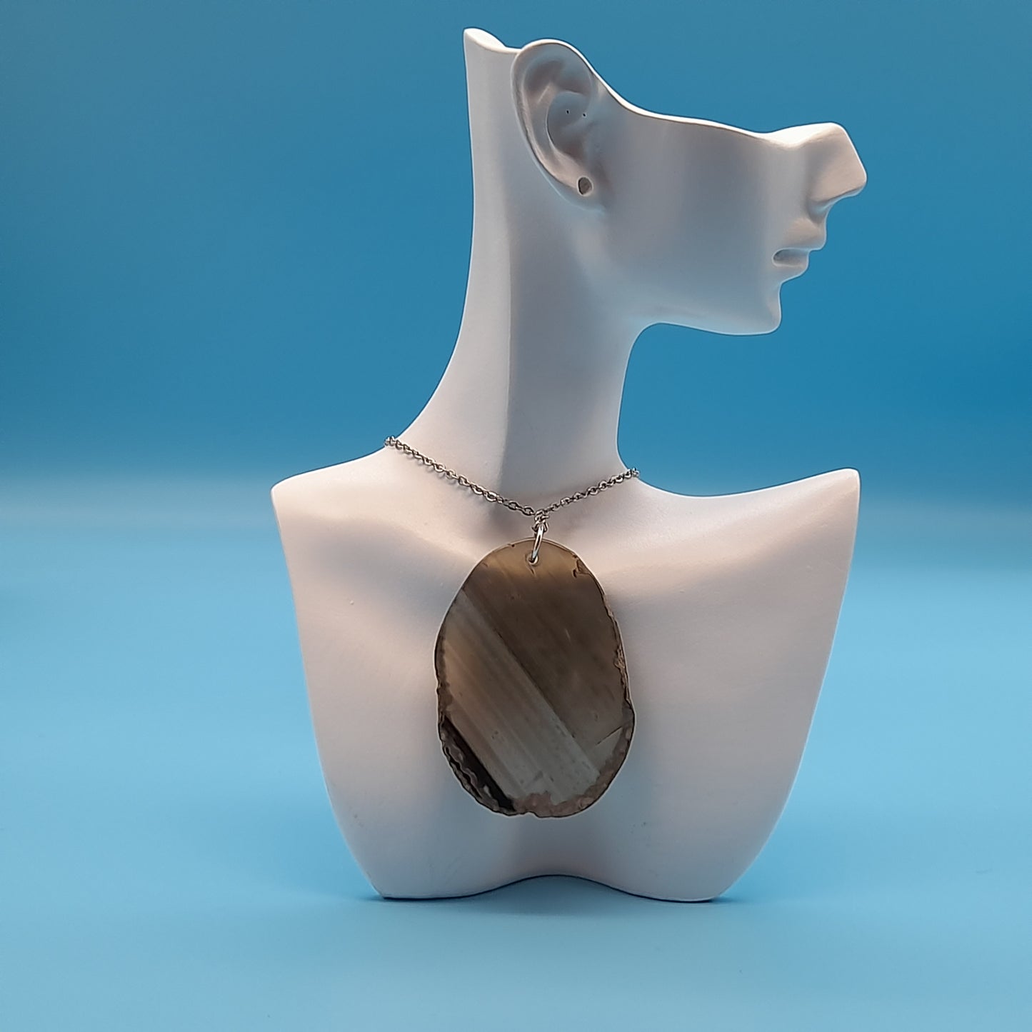 DIVERS COLLIERS EN PIERRE D' AGATE GRISE & NOIRE - BIJOUX ARTISANAUX, UNIQUES & ORIGINAUX