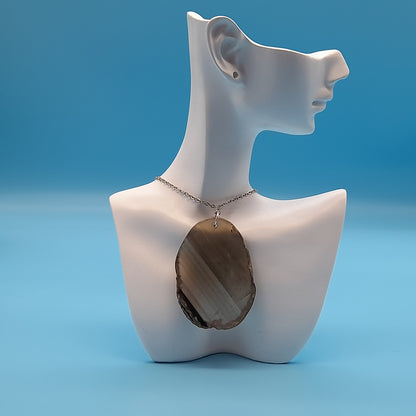 DIVERS COLLIERS EN PIERRE D' AGATE GRISE & NOIRE - BIJOUX ARTISANAUX, UNIQUES & ORIGINAUX