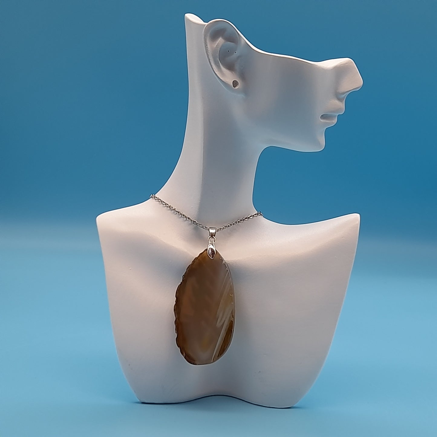 DIVERS COLLIERS EN PIERRE D' AGATE BEIGE, MARRON CHOCOLAT - BIJOUX ARTISANAUX, UNIQUES & ORIGINAUX