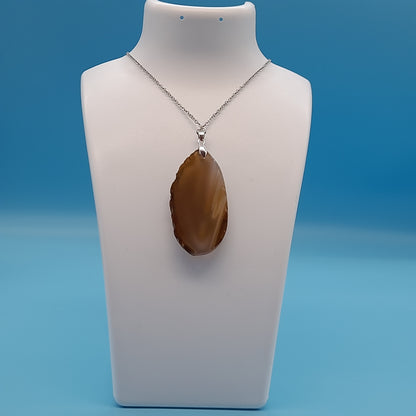 DIVERS COLLIERS EN PIERRE D' AGATE BEIGE, MARRON CHOCOLAT - BIJOUX ARTISANAUX, UNIQUES & ORIGINAUX