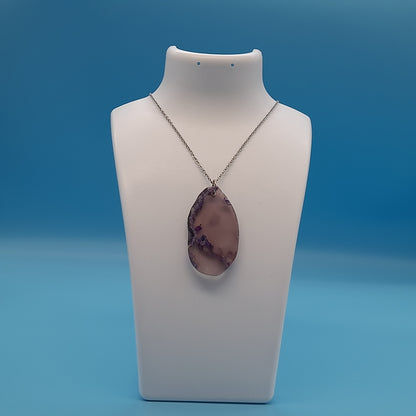 DIVERS COLLIERS EN PIERRE D' AGATE VIOLETTE, MAUVE & ROSE - BIJOUX ARTISANAUX, UNIQUES & ORIGINAUX