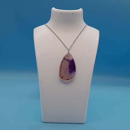 DIVERS COLLIERS EN PIERRE D' AGATE VIOLETTE, MAUVE & ROSE - BIJOUX ARTISANAUX, UNIQUES & ORIGINAUX