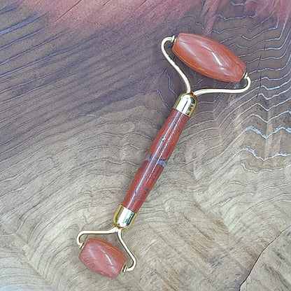OUTIL de BEAUTÉ « 2 ROULEAUX » EN PIERRE DE JASPE ROUGE N°3 - MASSAGE & ANTI-AGE
