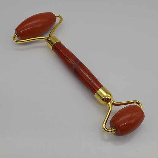 OUTIL de BEAUTÉ « 2 ROULEAUX » EN PIERRE DE JASPE ROUGE N°3 - MASSAGE & ANTI-AGE