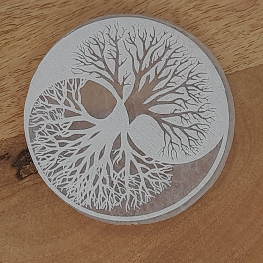 PLAQUE EN SÉLÉNITE GRAVÉE ARBRE DE VIE + YIN & YANG - STATION DE RECHARGE - UNIQUE, ORIGINALE & ARTISANALE