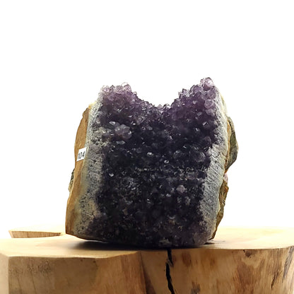 DEMI-GÉODE OU GRANDE DRUSE N°104 " TÊTE DE CHAT " EN CRISTAUX AMÉTHYSTE - PIERRE UNIQUE & ARTISANALE