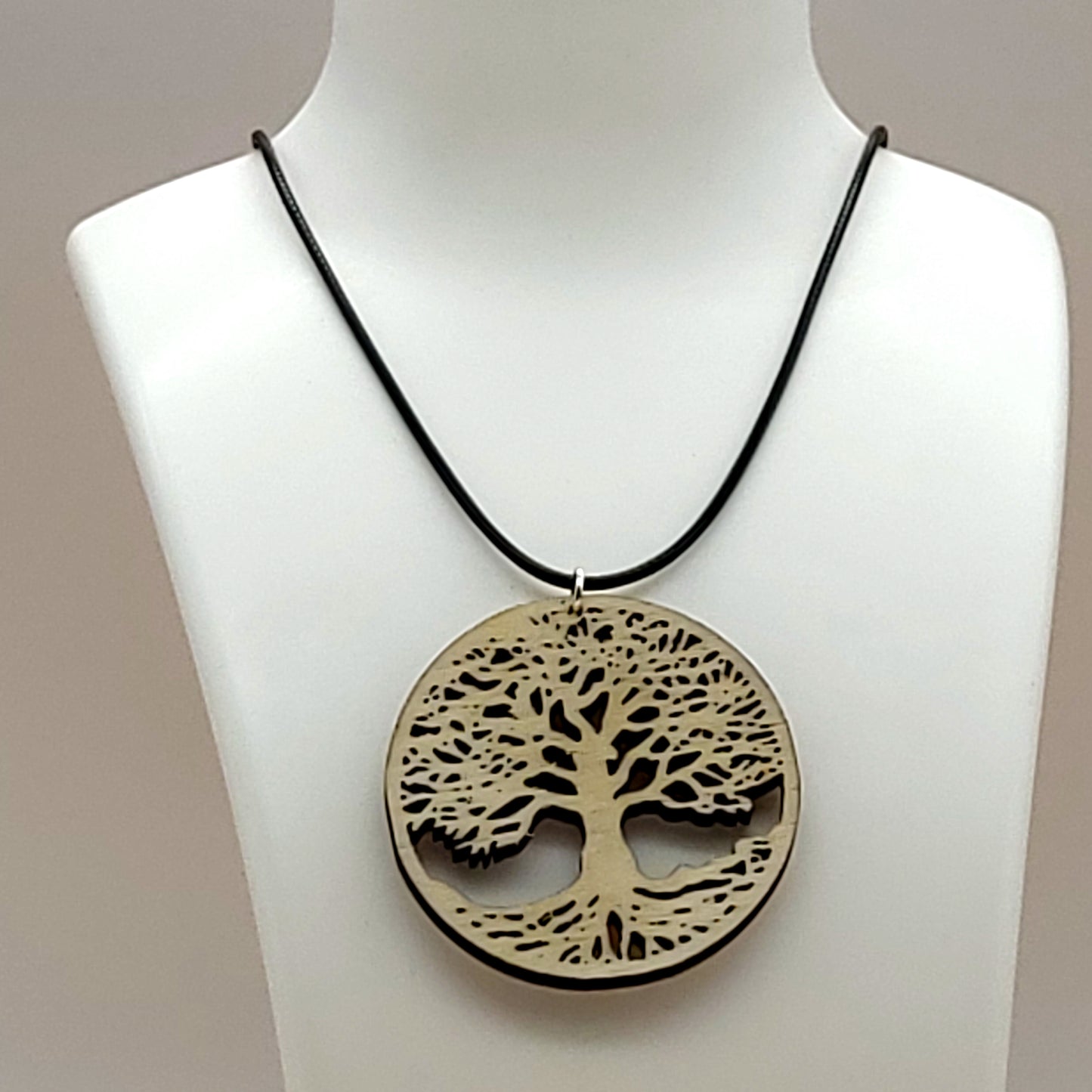 COLLIER + PENDENTIF SYMBOLE ARBRE DE VIE EN BOIS - BIJOU FANTAISIE UNIQUE, ORIGINAL & ARTISANAL