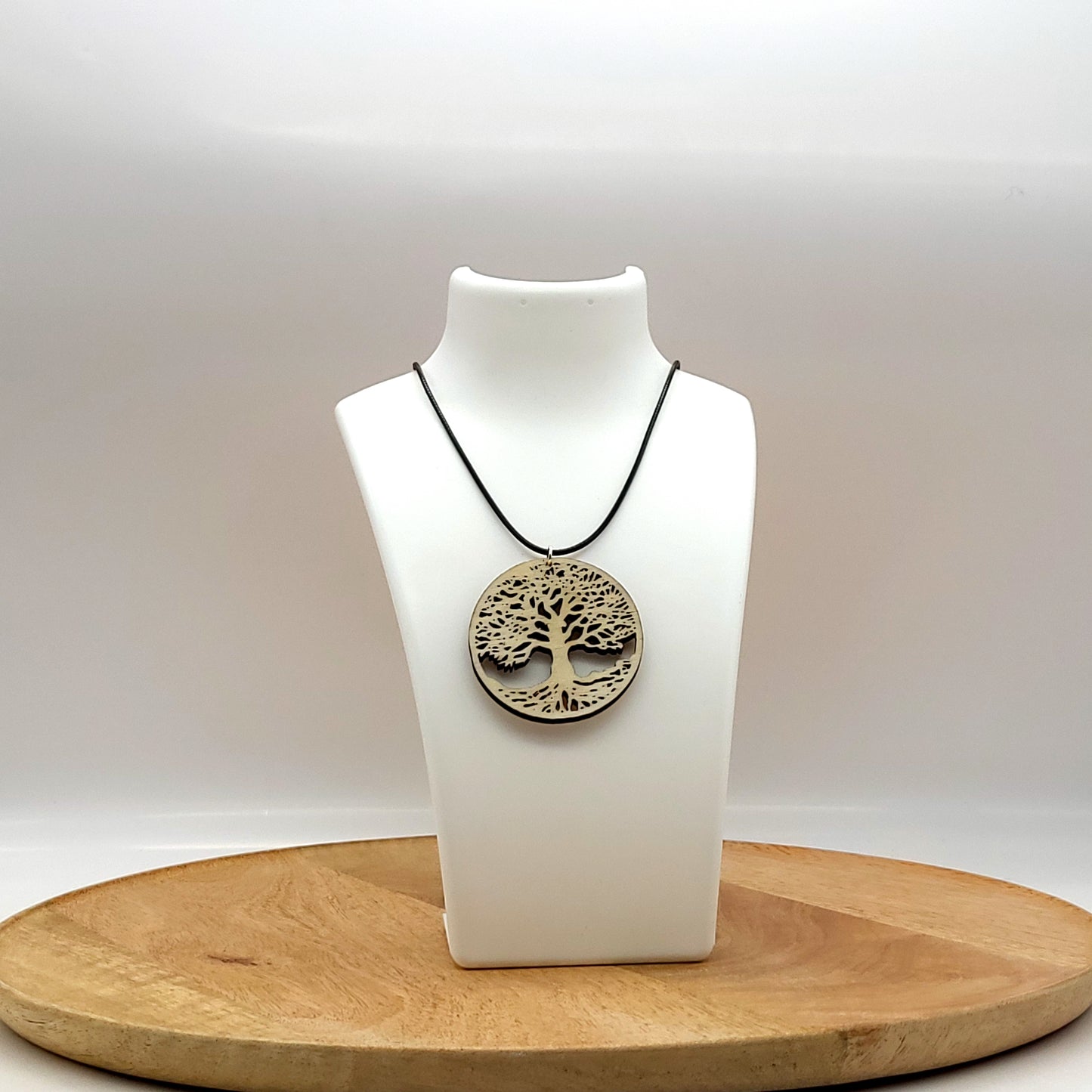 COLLIER + PENDENTIF SYMBOLE ARBRE DE VIE EN BOIS - BIJOU FANTAISIE UNIQUE, ORIGINAL & ARTISANAL