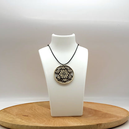 COLLIER + PENDENTIF SYMBOLE METATRON EN BOIS - BIJOU FANTAISIE UNIQUE, ORIGINAL & ARTISANAL