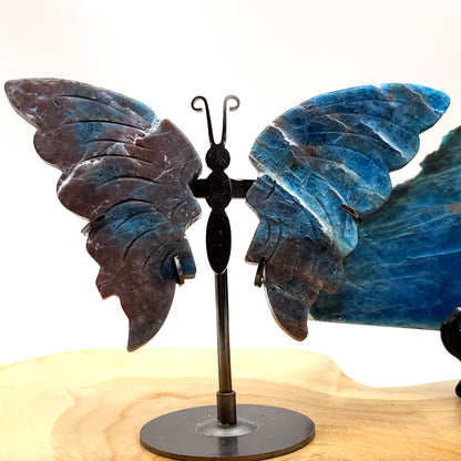 GRAND PAPILLON EN PIERRE APATITE N°5 SUR SOCLE EN MÉTAL - DÉCORATION ARTISANALE, ORIGINALE & UNIQUE AU CHOIX