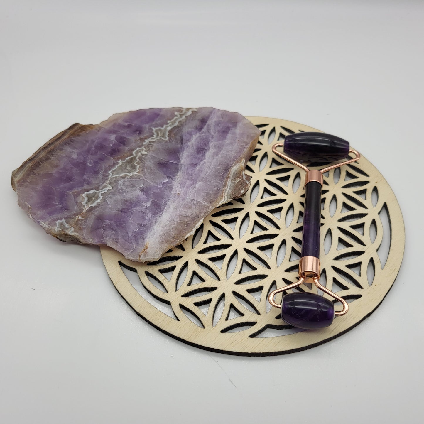 OUTIL de BEAUTÉ « 2 ROULEAUX » EN PIERRE AMÉTHYSTE N°1 - MASSAGE & ANTI-ÂGE