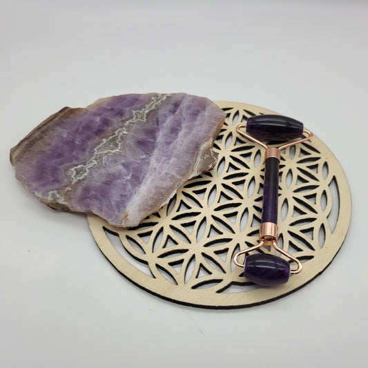OUTIL de BEAUTÉ « 2 ROULEAUX » EN PIERRE AMÉTHYSTE N°1 - MASSAGE & ANTI-ÂGE