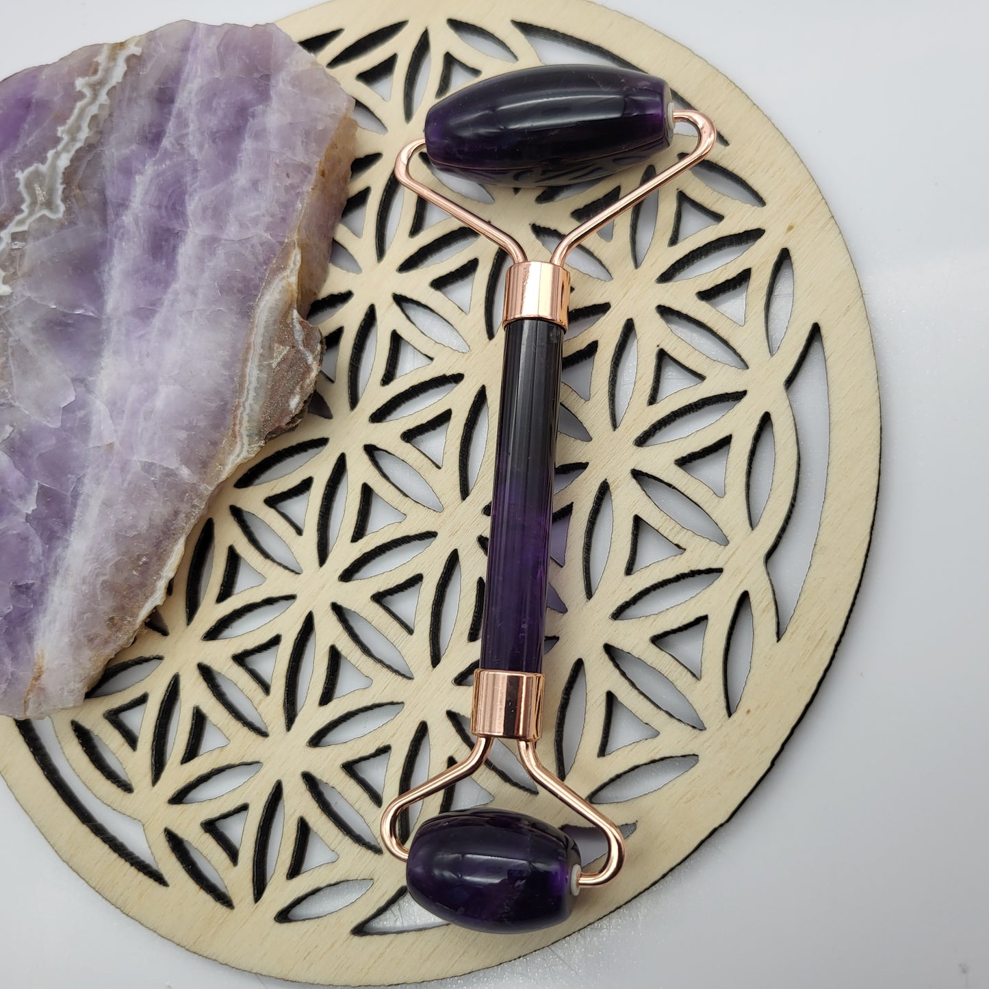 OUTIL de BEAUTÉ « 2 ROULEAUX » EN PIERRE AMÉTHYSTE N°1 - MASSAGE & ANTI-ÂGE