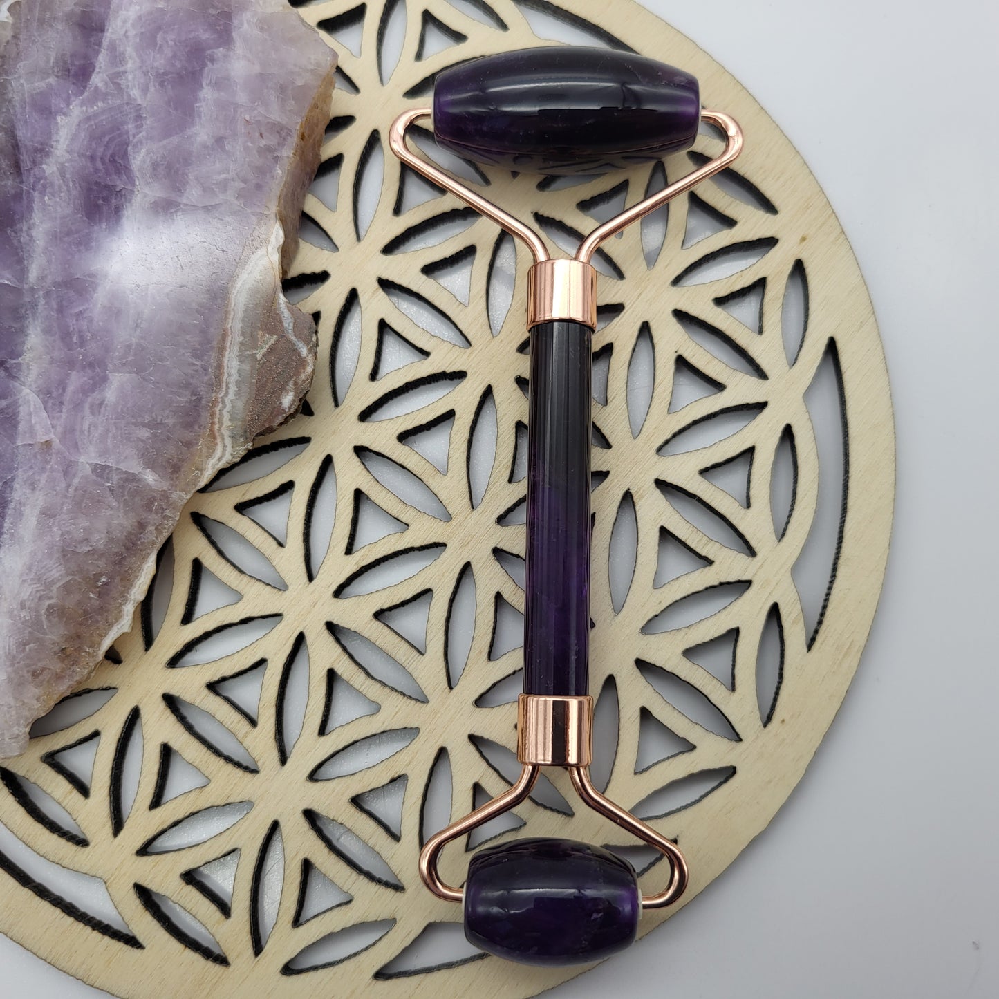OUTIL de BEAUTÉ « 2 ROULEAUX » EN PIERRE AMÉTHYSTE N°1 - MASSAGE & ANTI-ÂGE