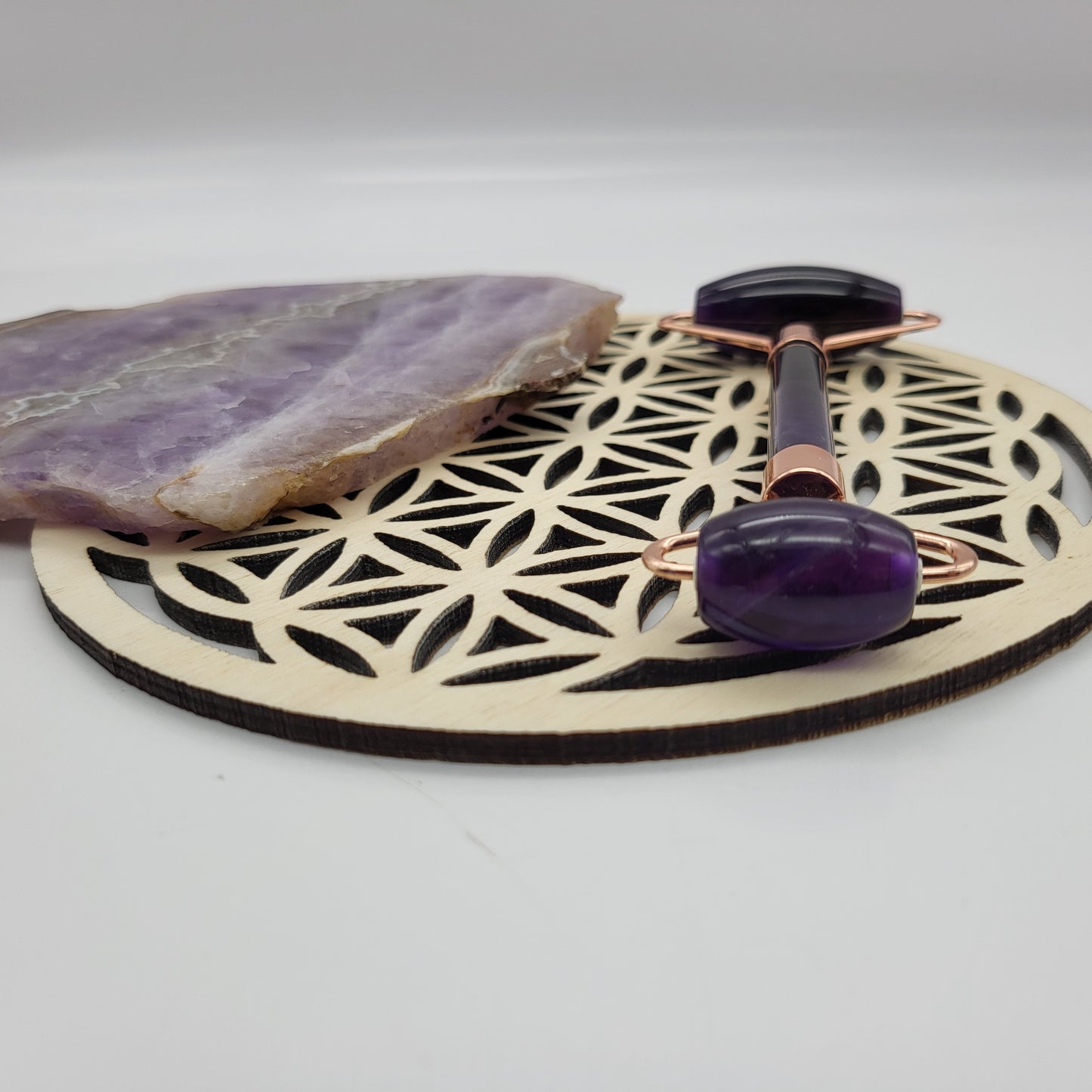 OUTIL de BEAUTÉ « 2 ROULEAUX » EN PIERRE AMÉTHYSTE N°1 - MASSAGE & ANTI-ÂGE