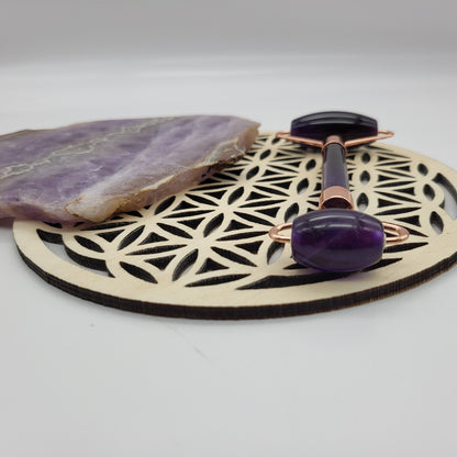 OUTIL de BEAUTÉ « 2 ROULEAUX » EN PIERRE AMÉTHYSTE N°1 - MASSAGE & ANTI-ÂGE