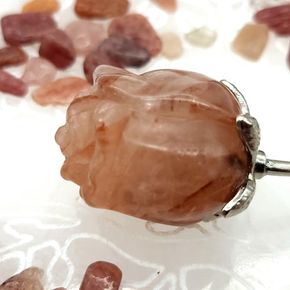 FLEURS " ROSES " SCULPTÉES EN PIERRES DE QUARTZ ROSE, FRAISE et BLANC – DÉCORATIONS ORIGINALES, UNIQUES & ARTISANALES