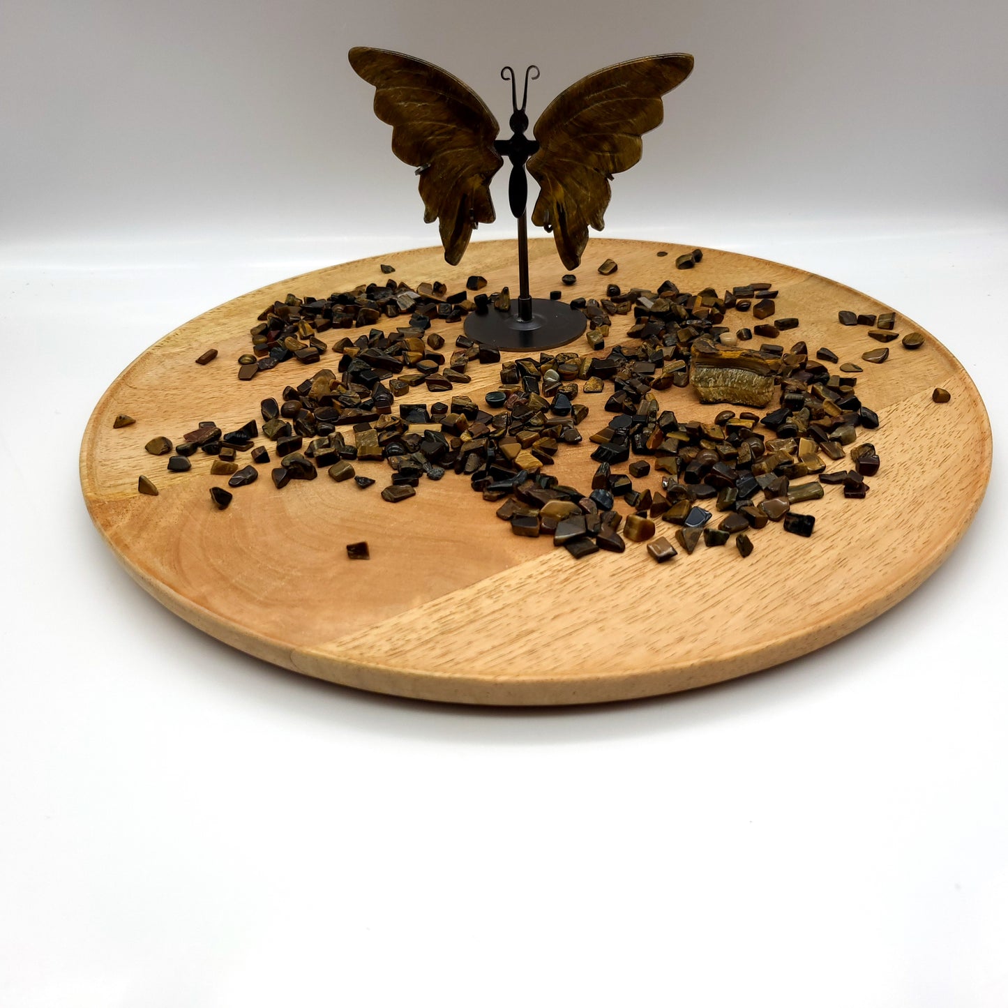 GRAND PAPILLON EN PIERRE OEIL DU TIGRE N°7 SUR SOCLE EN MÉTAL - DÉCORATION ARTISANALE, ORIGINALE & UNIQUE AU CHOIX