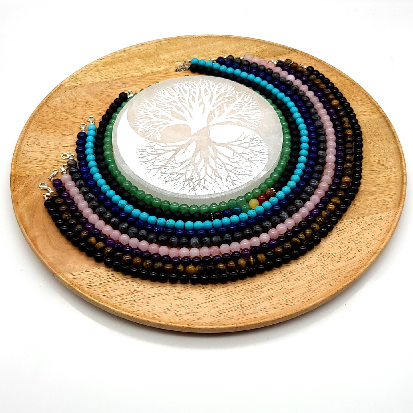 GRAND COLLIER COMPLET DE PERLES RONDES EN PIERRE DE QUARTZ ROSE - BIJOU ARTISANAL & UNIQUE