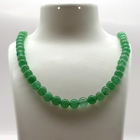 GRAND COLLIER COMPLET DE PERLES RONDES EN PIERRE AVENTURINE VERTE - BIJOU ARTISANAL & UNIQUE