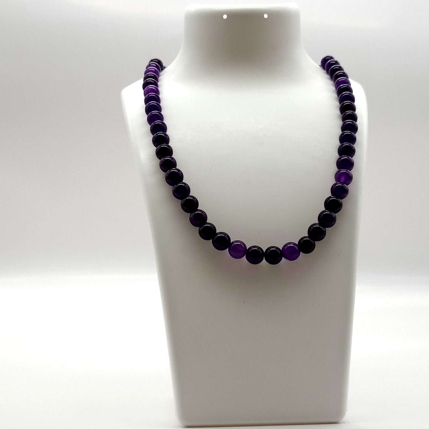 GRAND COLLIER COMPLET DE PERLES RONDES EN PIERRE AMÉTHYSTE - BIJOU ARTISANAL & UNIQUE