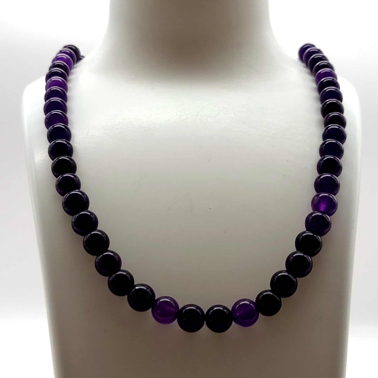 GRAND COLLIER COMPLET DE PERLES RONDES EN PIERRE AMÉTHYSTE - BIJOU ARTISANAL & UNIQUE