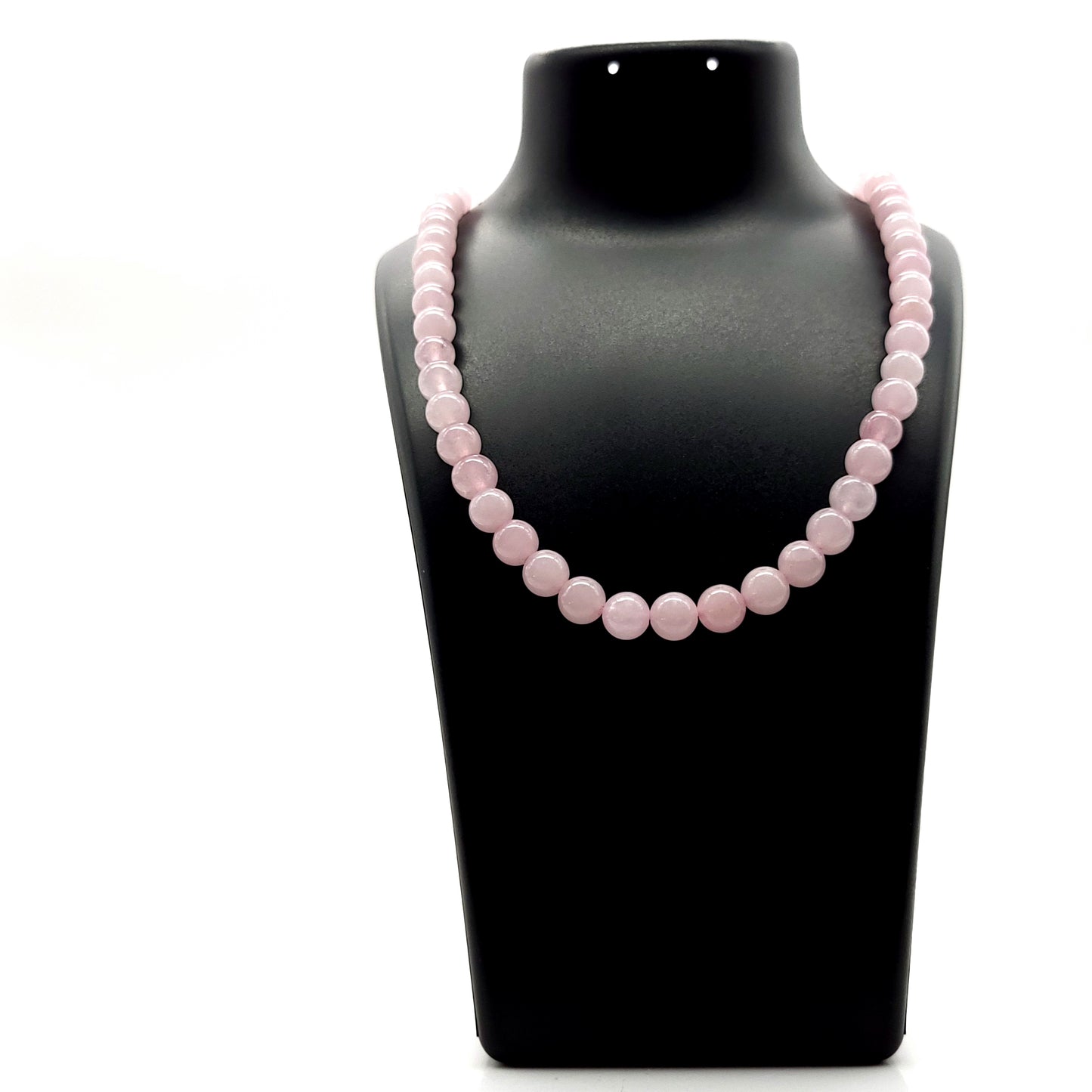 GRAND COLLIER COMPLET DE PERLES RONDES EN PIERRE DE QUARTZ ROSE - BIJOU ARTISANAL & UNIQUE