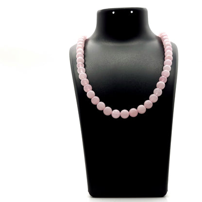 GRAND COLLIER COMPLET DE PERLES RONDES EN PIERRE DE QUARTZ ROSE - BIJOU ARTISANAL & UNIQUE