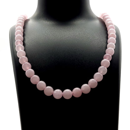 GRAND COLLIER COMPLET DE PERLES RONDES EN PIERRE DE QUARTZ ROSE - BIJOU ARTISANAL & UNIQUE
