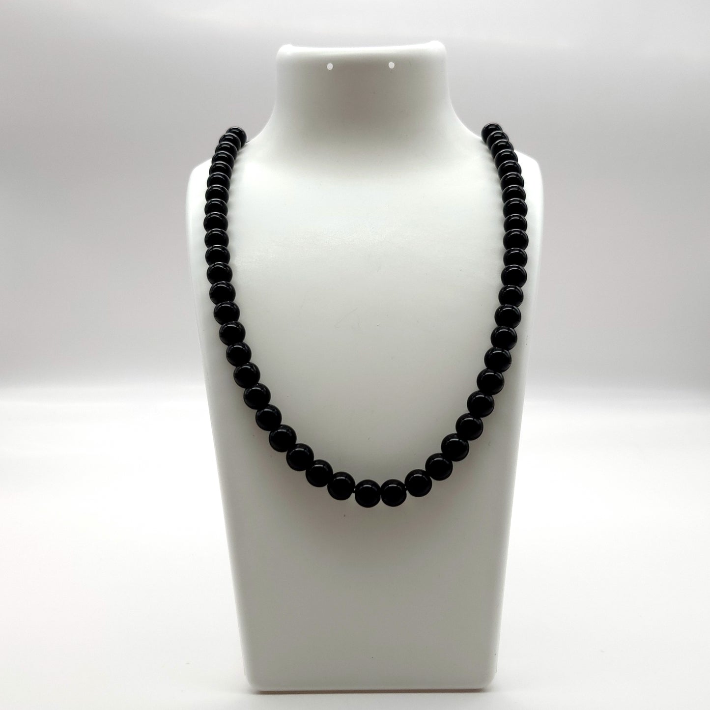 GRAND COLLIER COMPLET DE PERLES RONDES EN PIERRE OBSIDIENNE NOIRE - BIJOU ARTISANAL & UNIQUE