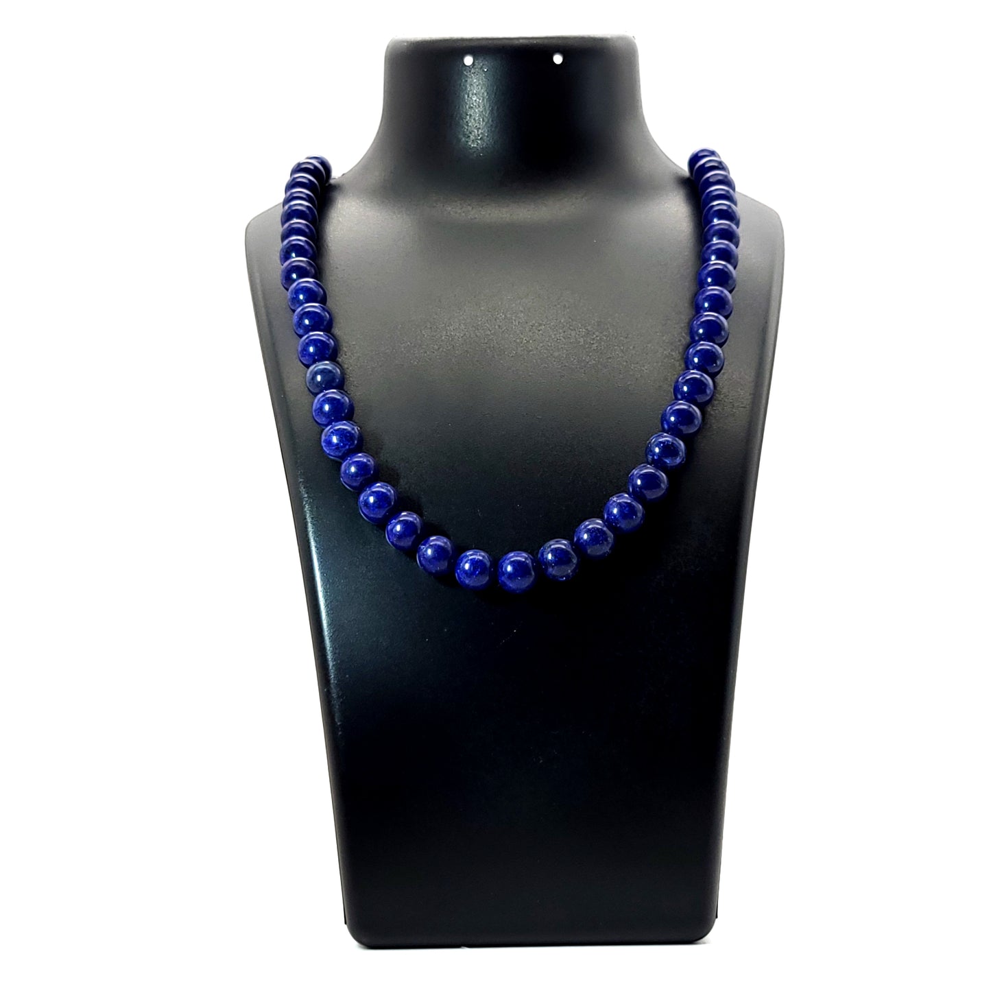 GRAND COLLIER COMPLET DE PERLES RONDES EN PIERRE DE LAPIS LAZULI - BIJOU ARTISANAL & UNIQUE
