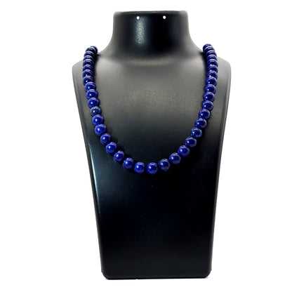 GRAND COLLIER COMPLET DE PERLES RONDES EN PIERRE DE LAPIS LAZULI - BIJOU ARTISANAL & UNIQUE