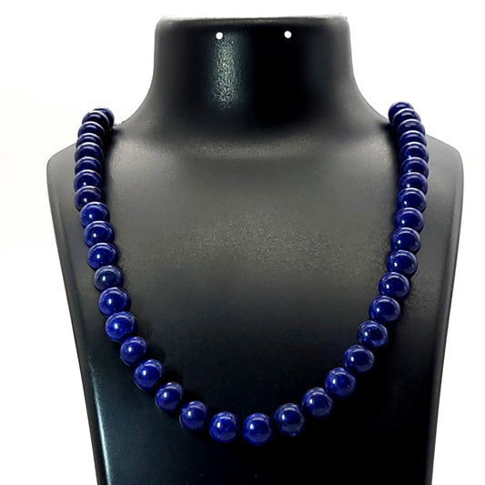 GRAND COLLIER COMPLET DE PERLES RONDES EN PIERRE DE LAPIS LAZULI - BIJOU ARTISANAL & UNIQUE