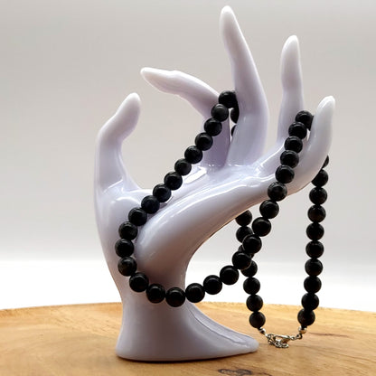 GRAND COLLIER COMPLET DE PERLES RONDES EN PIERRE DE LABRADORITE GRISE - BIJOU ARTISANAL & UNIQUE