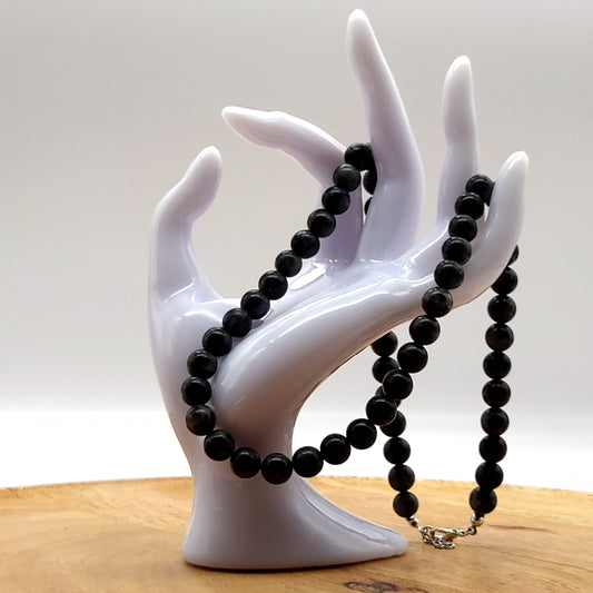 GRAND COLLIER COMPLET DE PERLES RONDES EN PIERRE DE LABRADORITE GRISE - BIJOU ARTISANAL & UNIQUE