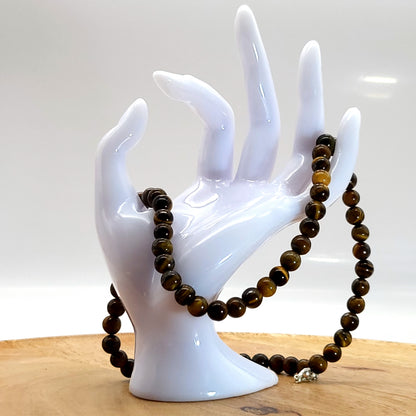 GRAND COLLIER COMPLET DE PERLES RONDES EN PIERRE OEIL DU TIGRE - BIJOU ARTISANAL & UNIQUE