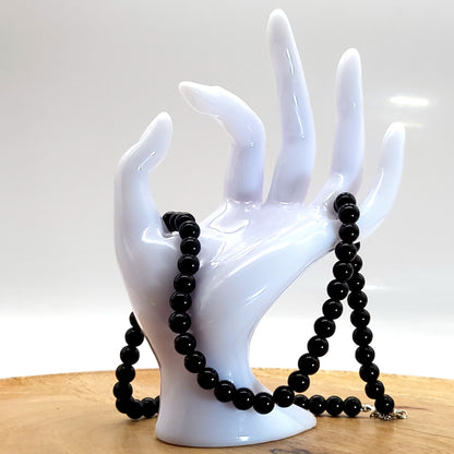 GRAND COLLIER COMPLET DE PERLES RONDES EN PIERRE OBSIDIENNE NOIRE - BIJOU ARTISANAL & UNIQUE
