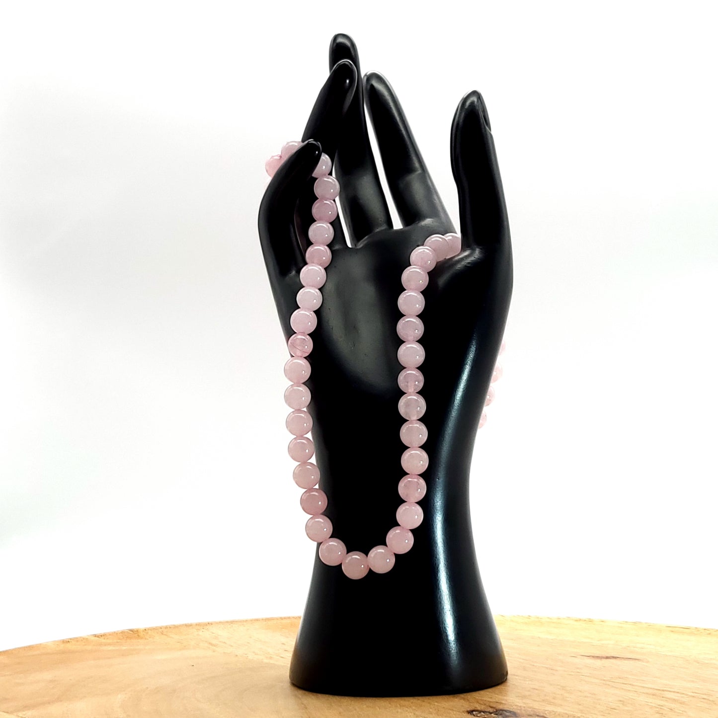 GRAND COLLIER COMPLET DE PERLES RONDES EN PIERRE DE QUARTZ ROSE - BIJOU ARTISANAL & UNIQUE