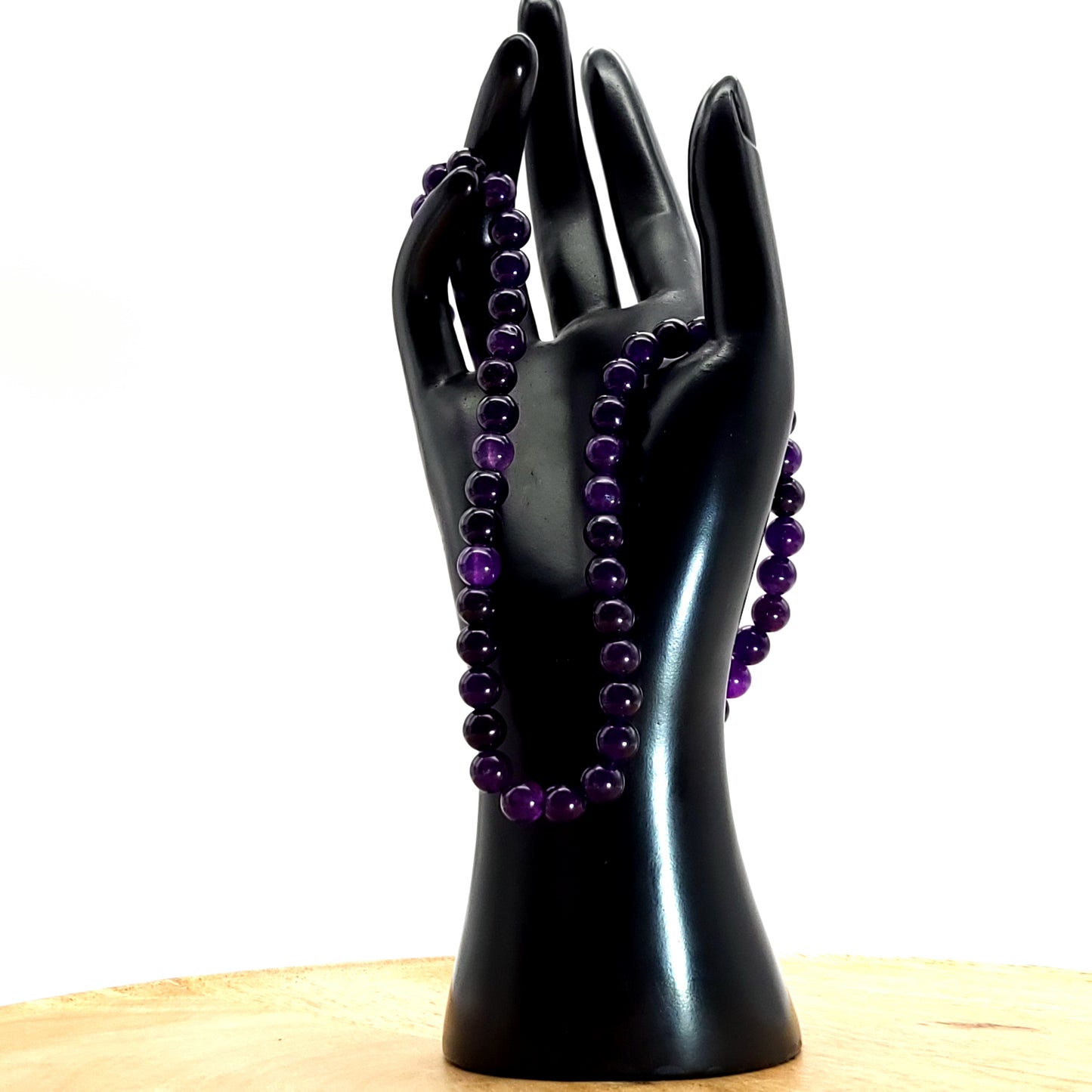 GRAND COLLIER COMPLET DE PERLES RONDES EN PIERRE AMÉTHYSTE - BIJOU ARTISANAL & UNIQUE