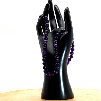 GRAND COLLIER COMPLET DE PERLES RONDES EN PIERRE AMÉTHYSTE - BIJOU ARTISANAL & UNIQUE