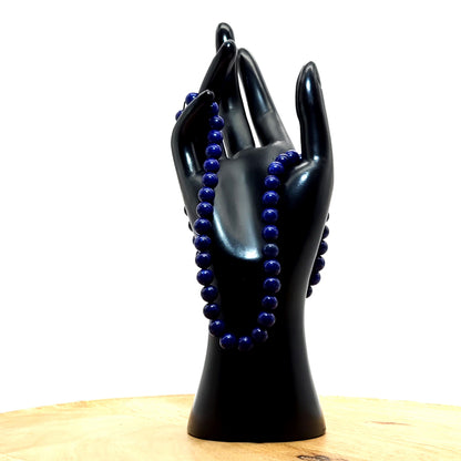 GRAND COLLIER COMPLET DE PERLES RONDES EN PIERRE DE LAPIS LAZULI - BIJOU ARTISANAL & UNIQUE