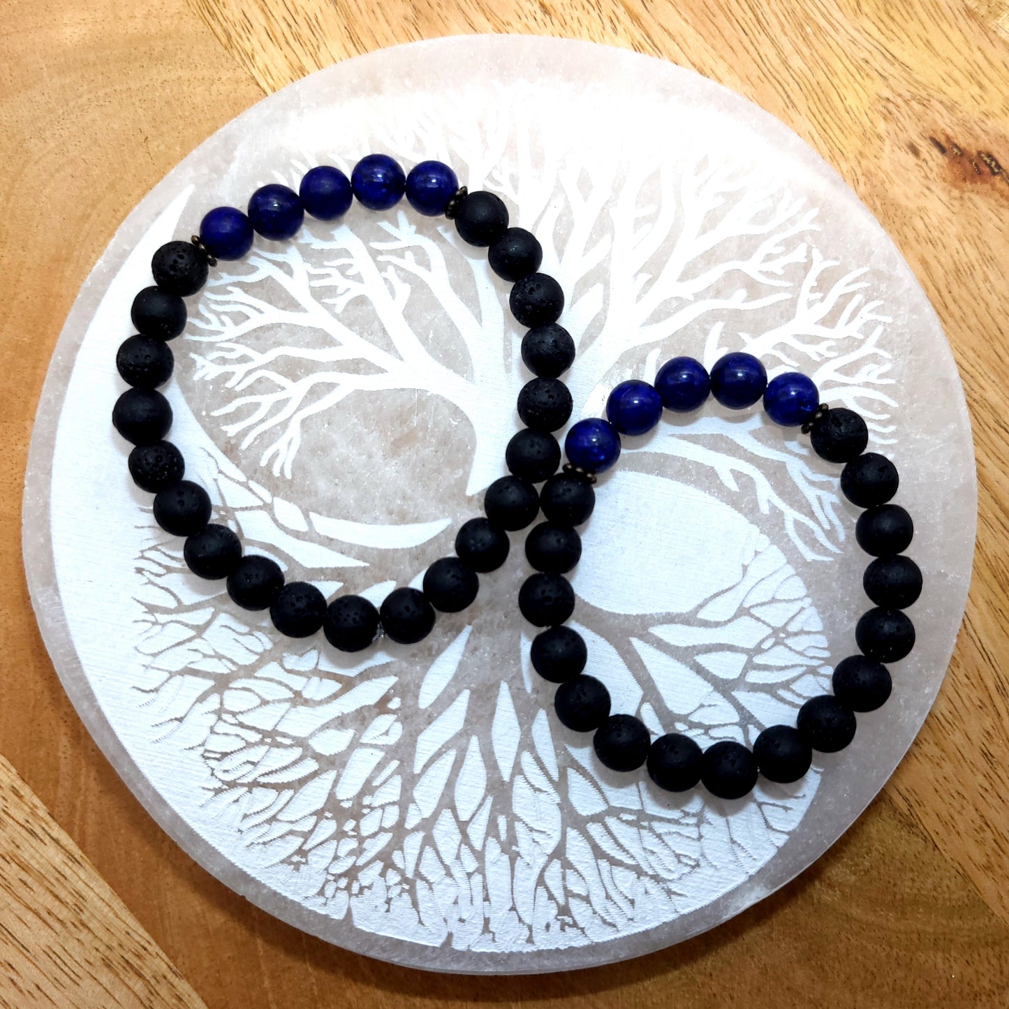 BRACELETS À ÉLASTIQUES EN PIERRES DE LAVE + LAPIS LAZULI - 2 TAILLES AU CHOIX - BIJOUX ARTISANAUX, UNIQUES & ORIGINAUX