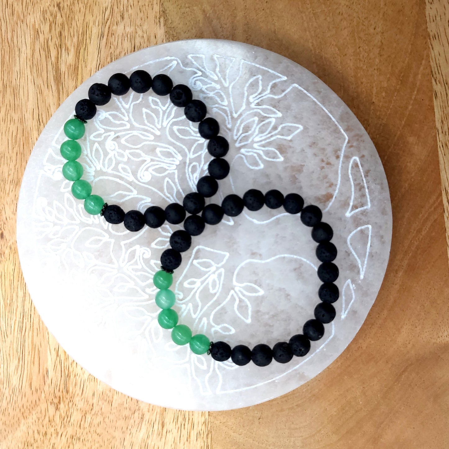 BRACELETS À ÉLASTIQUES EN PIERRES DE LAVE + AVENTURINE VERTE - 2 TAILLES AU CHOIX - BIJOUX ARTISANAUX, UNIQUES & ORIGINAUX