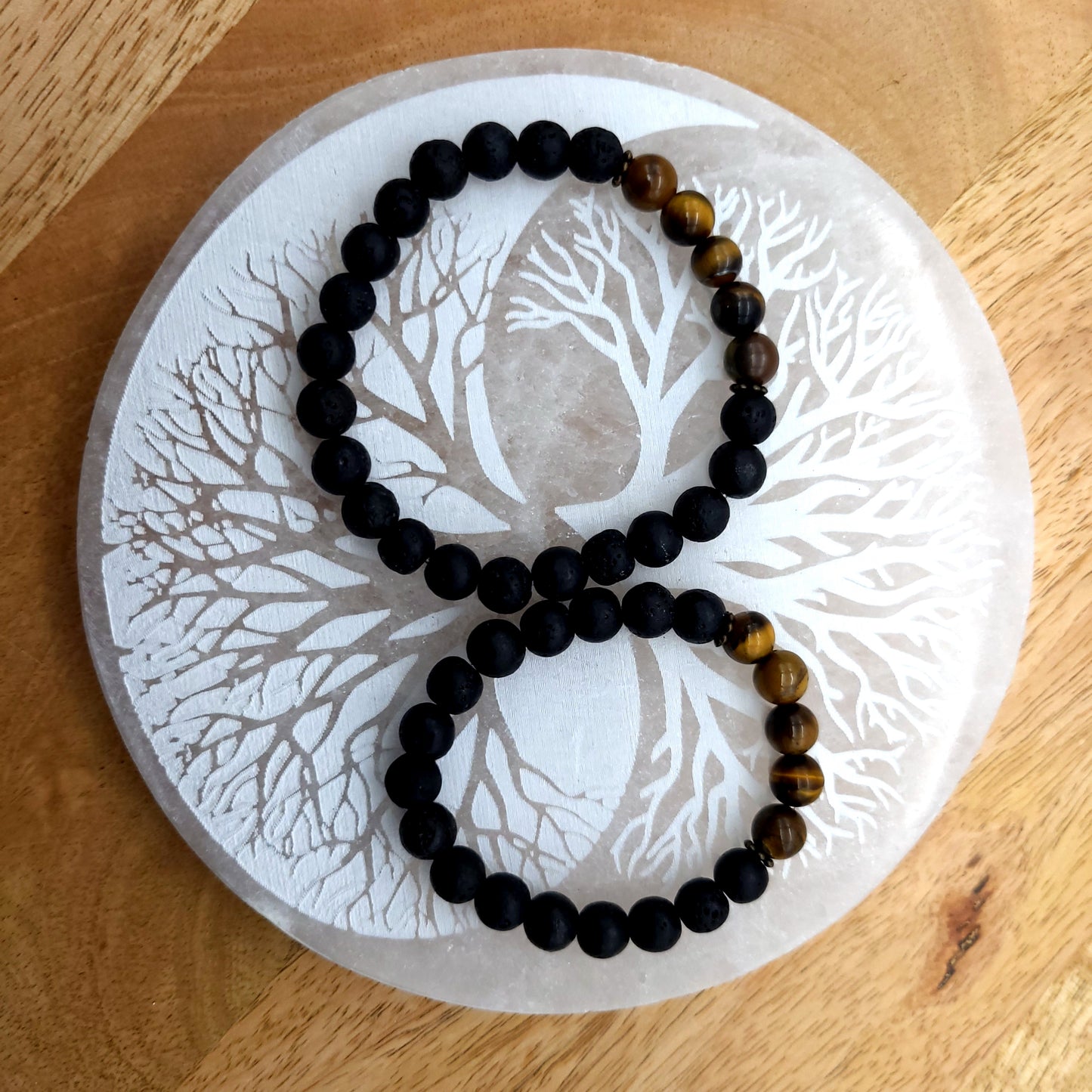 BRACELETS À ÉLASTIQUES EN PIERRES DE LAVE + OEIL DU TIGRE - 2 TAILLES AU CHOIX - BIJOUX ARTISANAUX, UNIQUES & ORIGINAUX