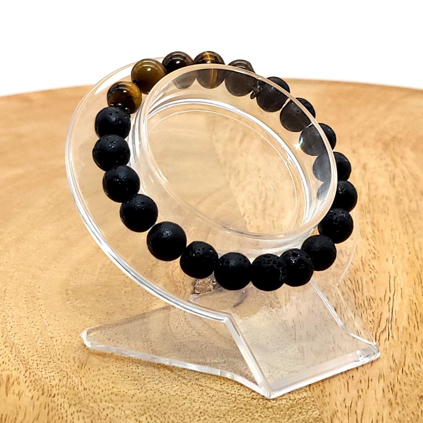 BRACELETS À ÉLASTIQUES EN PIERRES DE LAVE + OEIL DU TIGRE - 2 TAILLES AU CHOIX - BIJOUX ARTISANAUX, UNIQUES & ORIGINAUX