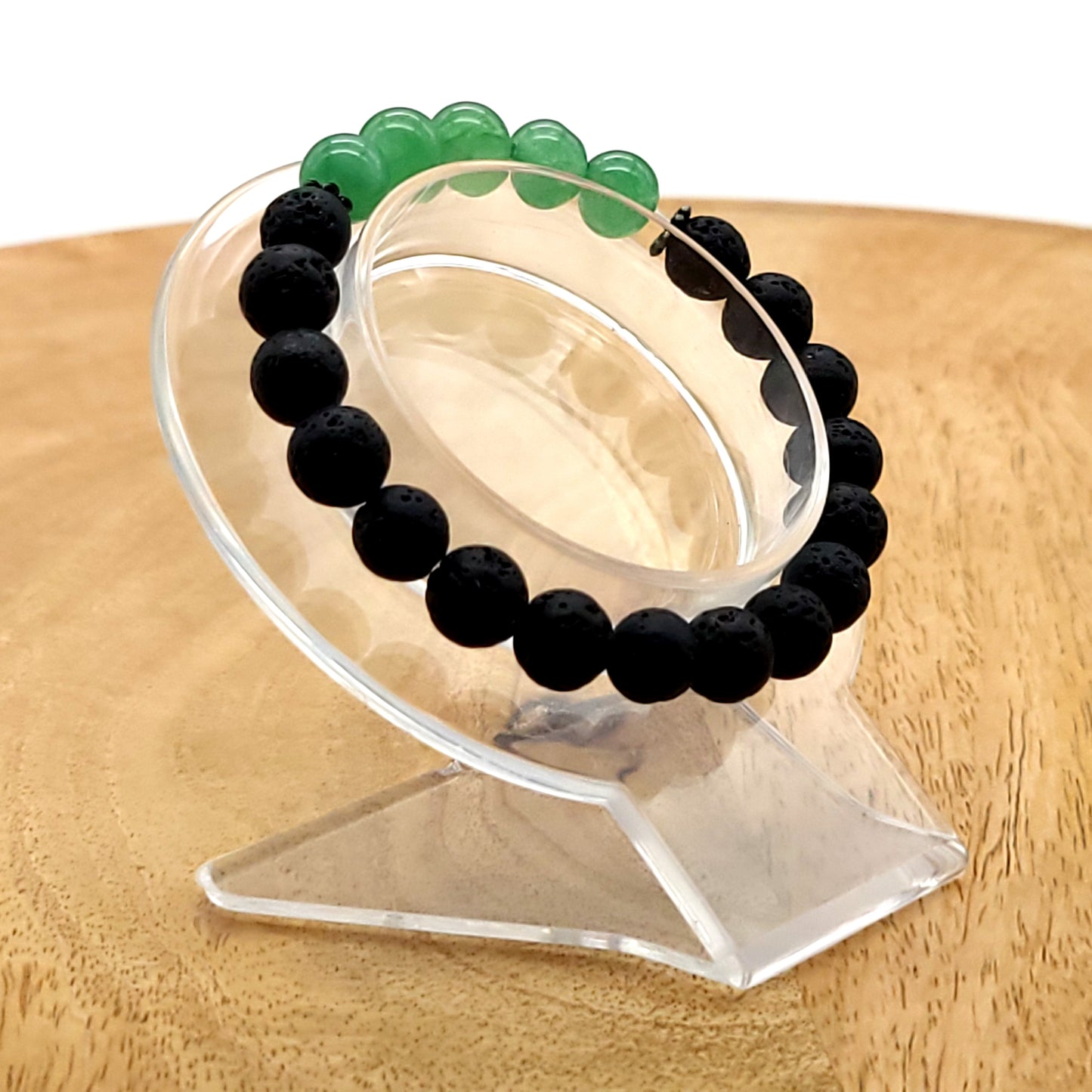 BRACELETS À ÉLASTIQUES EN PIERRES DE LAVE + AVENTURINE VERTE - 2 TAILLES AU CHOIX - BIJOUX ARTISANAUX, UNIQUES & ORIGINAUX