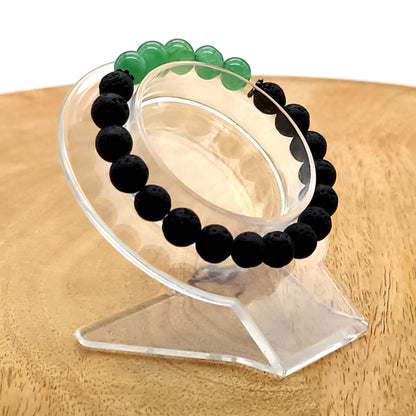 BRACELETS À ÉLASTIQUES EN PIERRES DE LAVE + AVENTURINE VERTE - 2 TAILLES AU CHOIX - BIJOUX ARTISANAUX, UNIQUES & ORIGINAUX